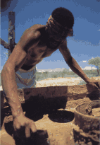 A digger hoping to find the big one. Diamond digers are still digging for aluvial diamond in the Barkly West area.